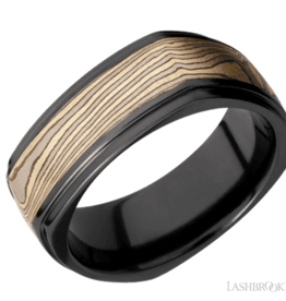 American Jewelry Lashbrook Black Zirconium Flat Square Band with Grooved Edges & Mokume Inlay (Size 9.5)