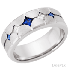 American Jewelry Lashbrook Cobalt Chrome Beveled Band with Sapphires & Diamonds (Size 9.75)