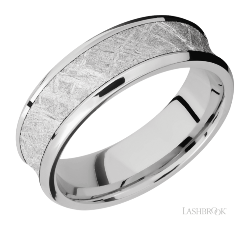 American Jewelry Lashbrook Cobalt Chrome Band with Meteorite Inlay (Size 9.5)