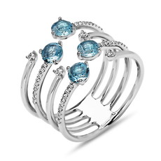 American Jewelry 14k White Gold 1.10ctw Blue Topaz & .19ctw Diamond Wide Ladies Ring (Size 7)