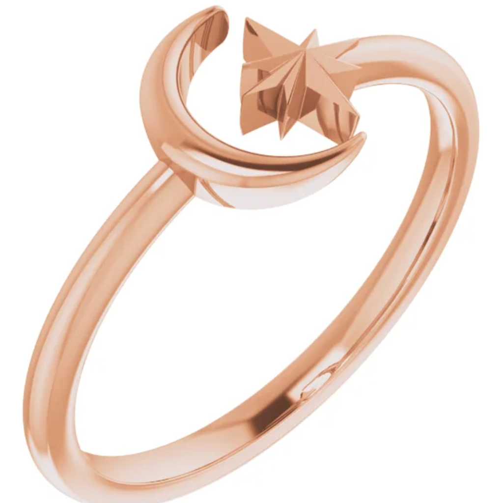 American Jewelry Crescent Moon & Star Ring