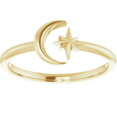 American Jewelry Crescent Moon & Star Ring