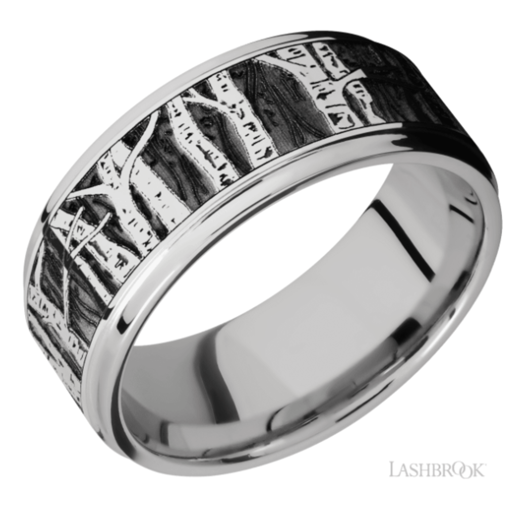 American Jewelry Lashbrook Cobalt Chrome Band with Aspen Pattern (Size 9)
