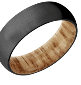 American Jewelry Black Ceramic 7mm Men's Wedding Band with Oak Sleeve (Size 8.5)