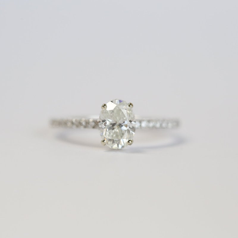 American Jewelry 14K White Gold .27ctw (CZ Center) Diamond Hidden Halo Engagement Ring (Size 6.5)