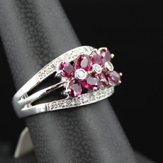 American Jewelry 14k White Gold .37ctw Diamond & 1.68ct Ruby Flower Band Ring