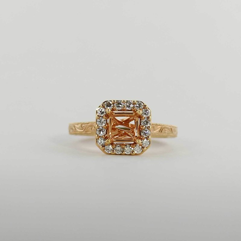 American Jewelry 18k Rose Gold .32ctw Round Brilliant Diamond Halo Semi Mount Engagement Ring (Size 6)