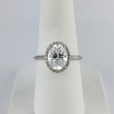 American Jewelry 18k White Gold .15ct Diamond Oval Halo Semi Mount (9x7 CZ Ctr) Engagement Ring