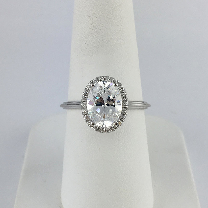 American Jewelry 18k White Gold .15ct Diamond Oval Halo Semi Mount (9x7 CZ Ctr) Engagement Ring