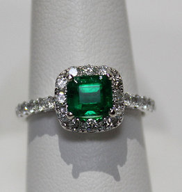 American Jewelry 18k White Gold 1.10ct Emerald & .58ctw Diamond Halo Ring