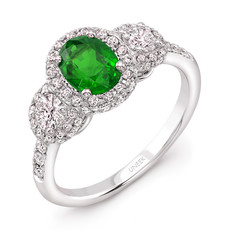 American Jewelry 18k White Gold 0.90ct Diamond &  0.90ct Emerald Ring