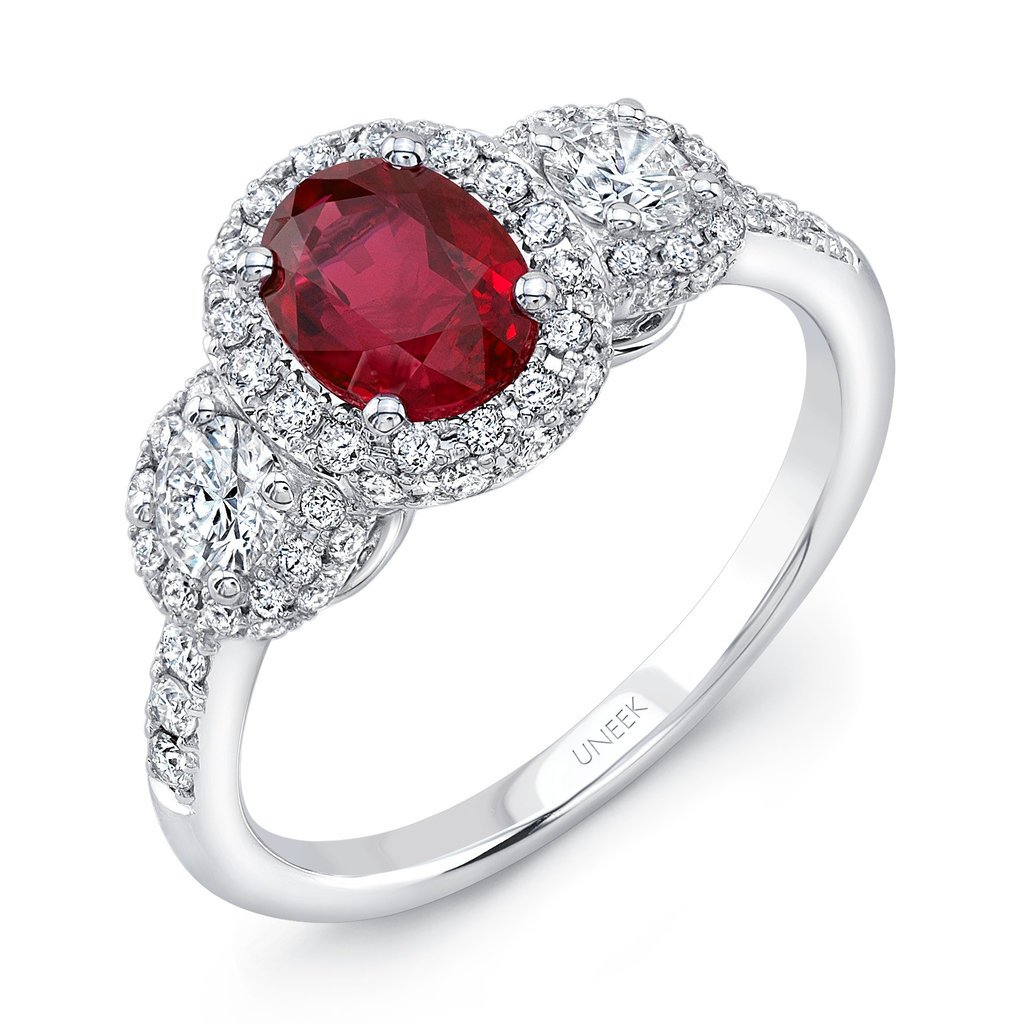 American Jewelry 18K White Gold  0.90ct Diamond & 1.25ct Ruby Ring