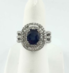 American Jewelry 18k White Gold 1.73ct Sapphire & .76ctw Diamond Double Halo Triple Row Ring