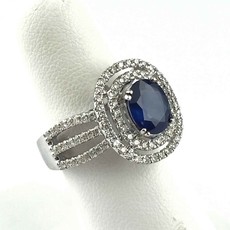 American Jewelry 18k White Gold 1.73ct Sapphire & .76ctw Diamond Double Halo Triple Row Ring
