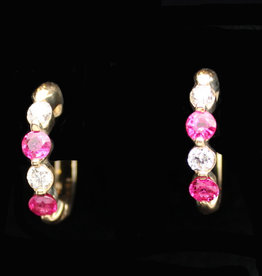 14k Yellow Gold .72ctw Diamond and 1.35ct Ruby Single Prong Hoop Earrings