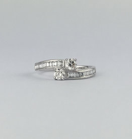 American Jewelry 14k White Gold 1/2ct Diamond Baguette & Round 2 Stone Ring (Size 7)