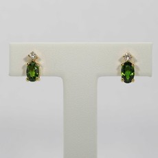 American Jewelry 14k Yellow Gold 1.25ctw Oval Green Tourmaline & .12ctw Diamond Earrings