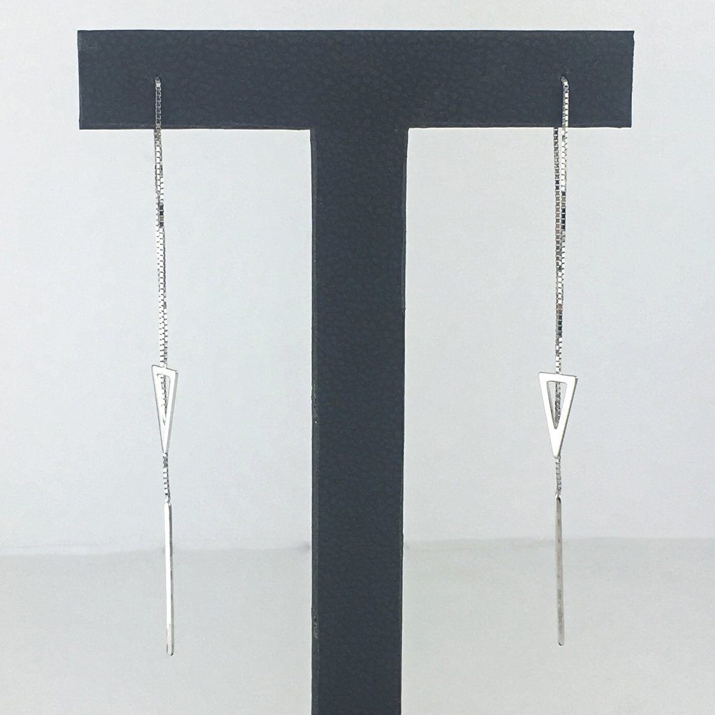 14k White Gold Pyramid Box Chain Threader Earrings