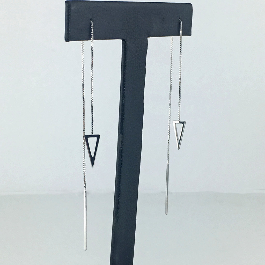 14k White Gold Pyramid Box Chain Threader Earrings