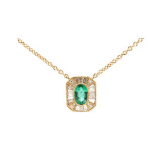 American Jewelry 14k Yellow Gold Oval Emerald & 1/4ctw Round & Baguette Diamond Necklace