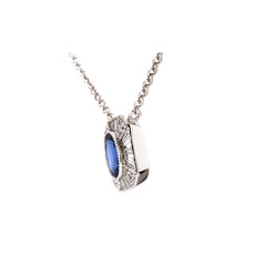 American Jewelry 14k White Gold Oval Blue Sapphire & 1/4ctw Round & Baguette Diamond Necklace