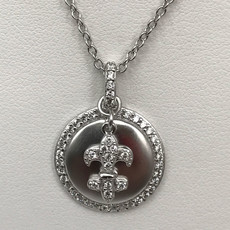 American Jewelry Sterling Silver & CZ Fleur De Lis Chain & Pendant