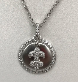 American Jewelry Sterling Silver & CZ Fleur De Lis Chain & Pendant