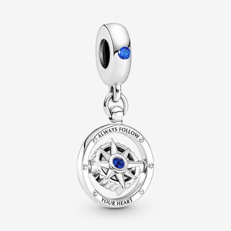 Pandora PANDORA Charm, Spinning Compass Dangle, Blue Crystals