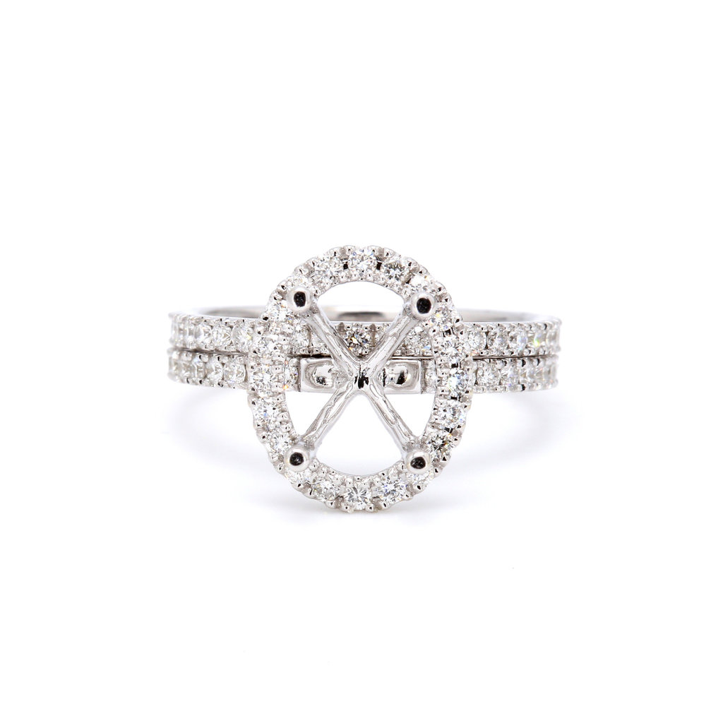 American Jewelry 14k White Gold .60ctw Diamond Oval Halo Semi Mount Wedding Set (Size 7)