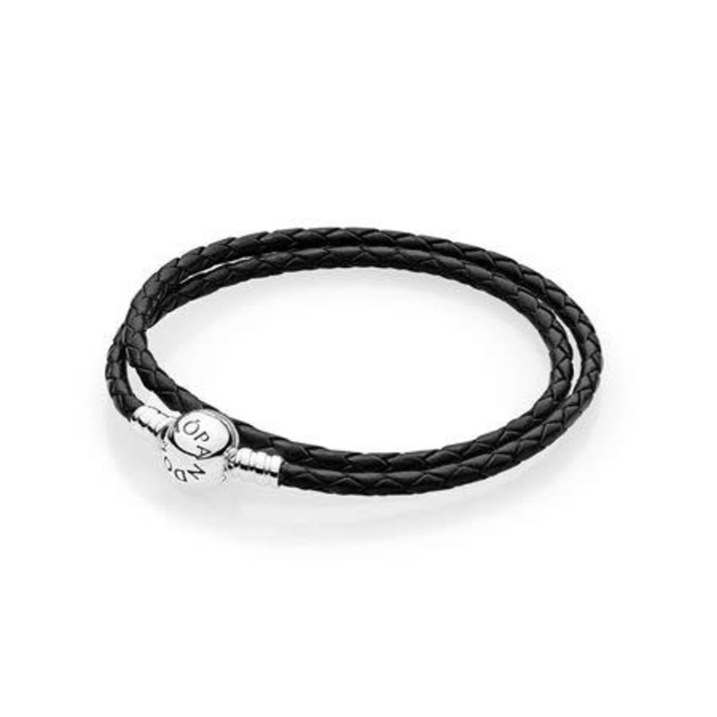 Pandora PANDORA Braided Leather Bracelet, Double, Black - 41 cm / 16.1 in