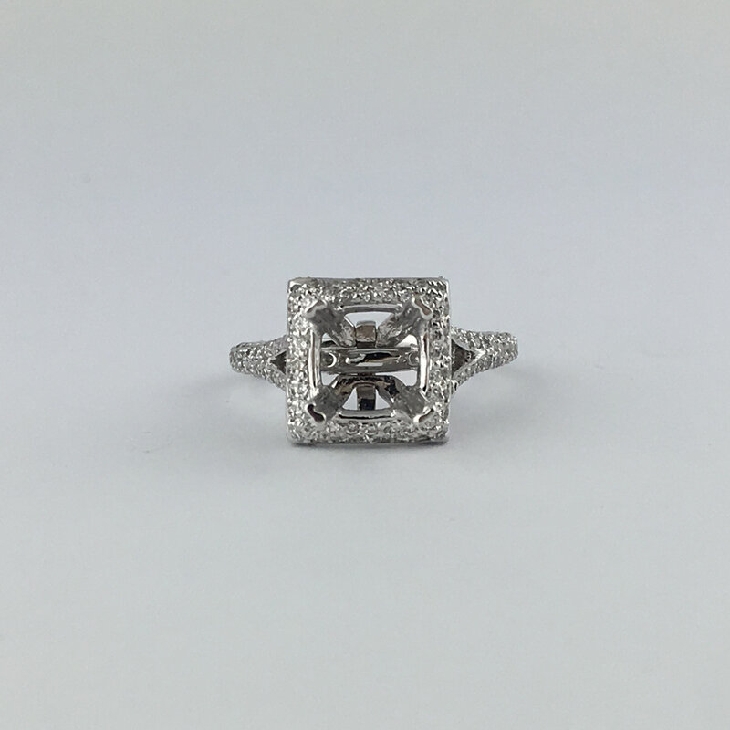 American Jewelry 14k White Gold 1.18ctw Diamond Princess Halo Semi Mount Engagement Ring
