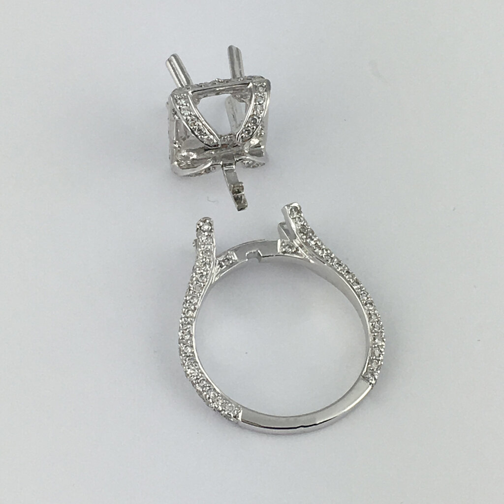 American Jewelry 14k White Gold 1.18ctw Diamond Princess Halo Semi Mount Engagement Ring