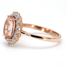 American Jewelry 14k Rose Gold 2.30ct Morganite & .14ctw Diamond Halo Ladies Ring (Size 7)
