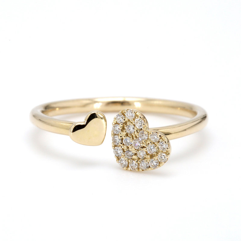 American Jewelry 14k Yellow Gold .15ctw Diamond Double Heart Ladies Ring (Size 7)