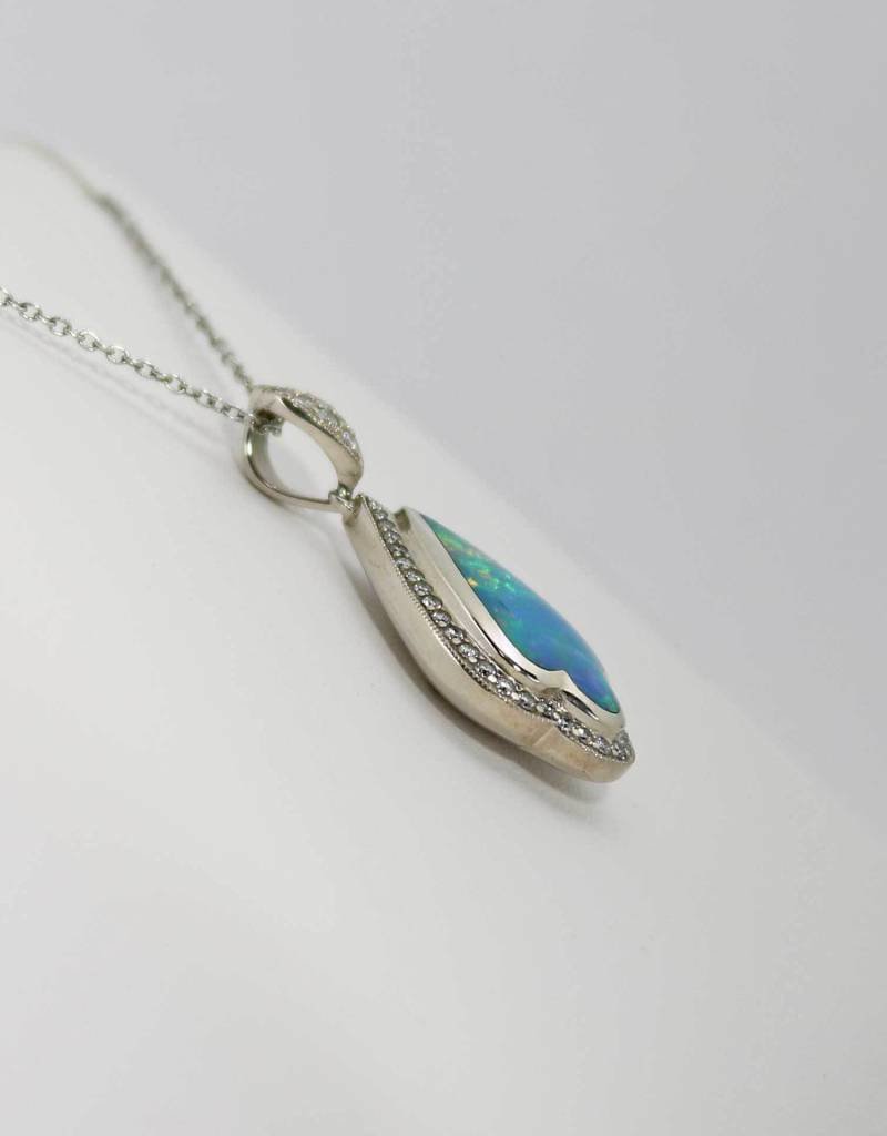 18K White Gold Kabana Pendant with Opal & .29ctw Diamonds