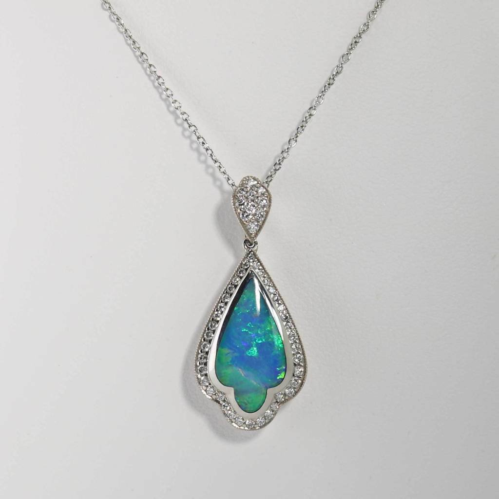 18K White Gold Kabana Pendant with Opal & .29ctw Diamonds