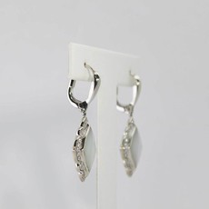 14K White Gold Kabana Dangle Earrings with White Mother of Pearl & .30ctw Diamonds