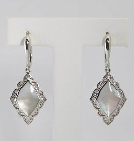 14k White Gold Mother of Pearl & .30ctw Diamond Dangle Earrings