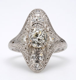 American Jewelry 18k White Gold 1.02ct Center with .28ctw Diamonds Antique Filigree Engagement Ring (Size 4.25)