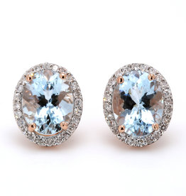 American Jewelry 14k Rose Gold 3.3ctw Aquamarine & .32ctw Diamond Oval Halo Earrings