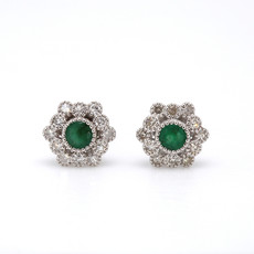 American Jewelry 14k White Gold .22ctw Emerald & .22ctw Diamond Flower Earrings