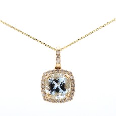 American Jewelry 14k Yellow Gold 1.32ct Aquamarine & .18ctw Diamond Halo Pendant
