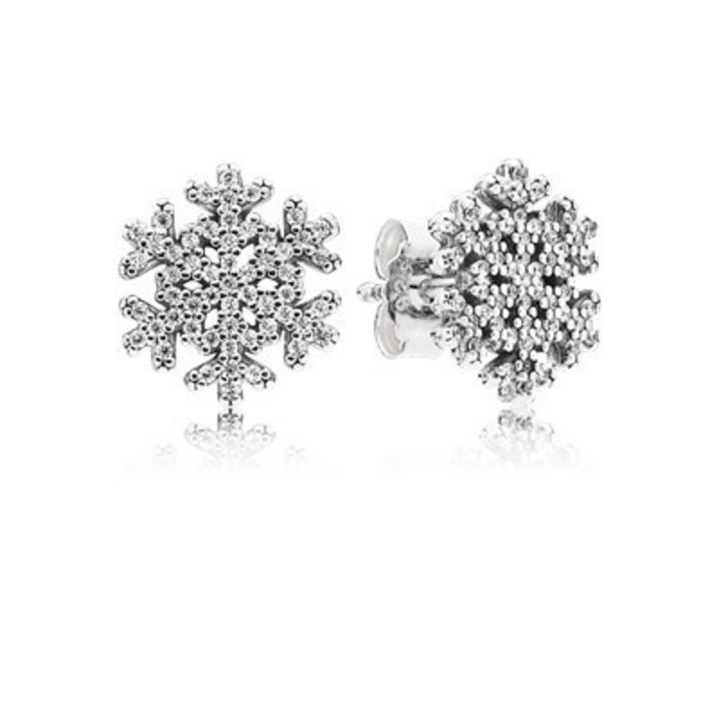 Pandora Retired - PANDORA Stud Earrings, Snowflake, Clear CZ