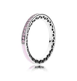 Pandora Retired - PANDORA Ring, Radiant Hearts of PANDORA, Light Pink Enamel & Pink CZ - Size 52
