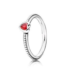Pandora Retired - PANDORA Ring One Love, Golden-Red Synthetic Ruby - Size 54