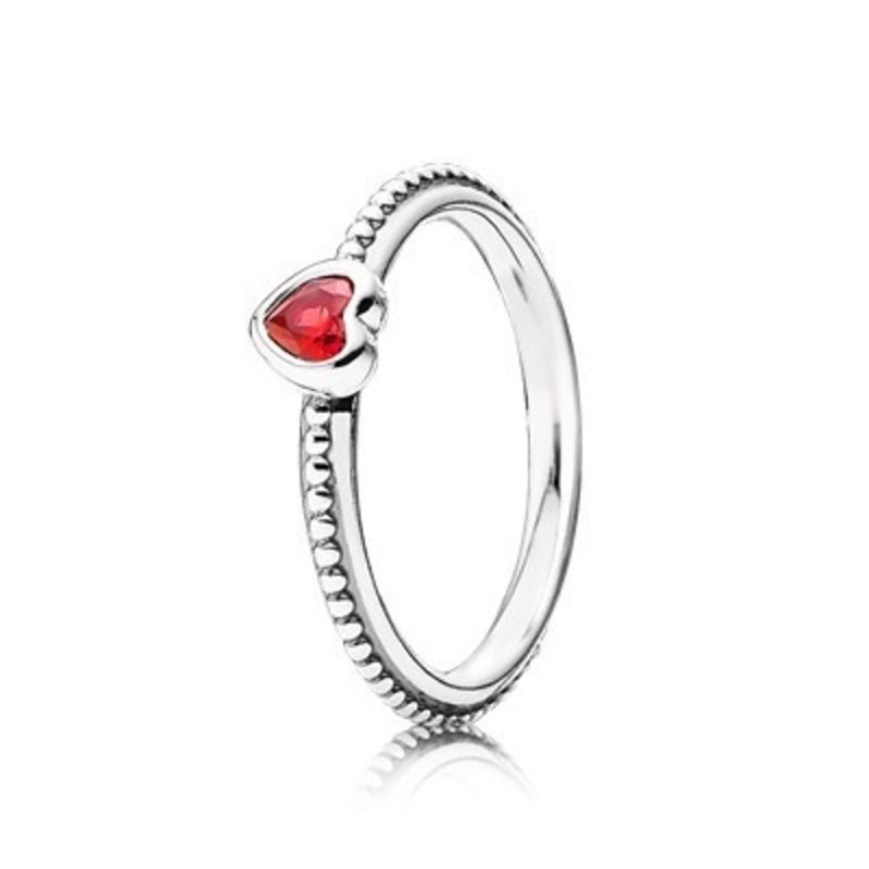 Pandora Retired - PANDORA Ring One Love, Golden-Red Synthetic Ruby - Size 54