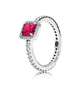 Pandora Retired - PANDORA Ring, Timeless Elegance, Synthetic Ruby & Clear CZ - Size 56