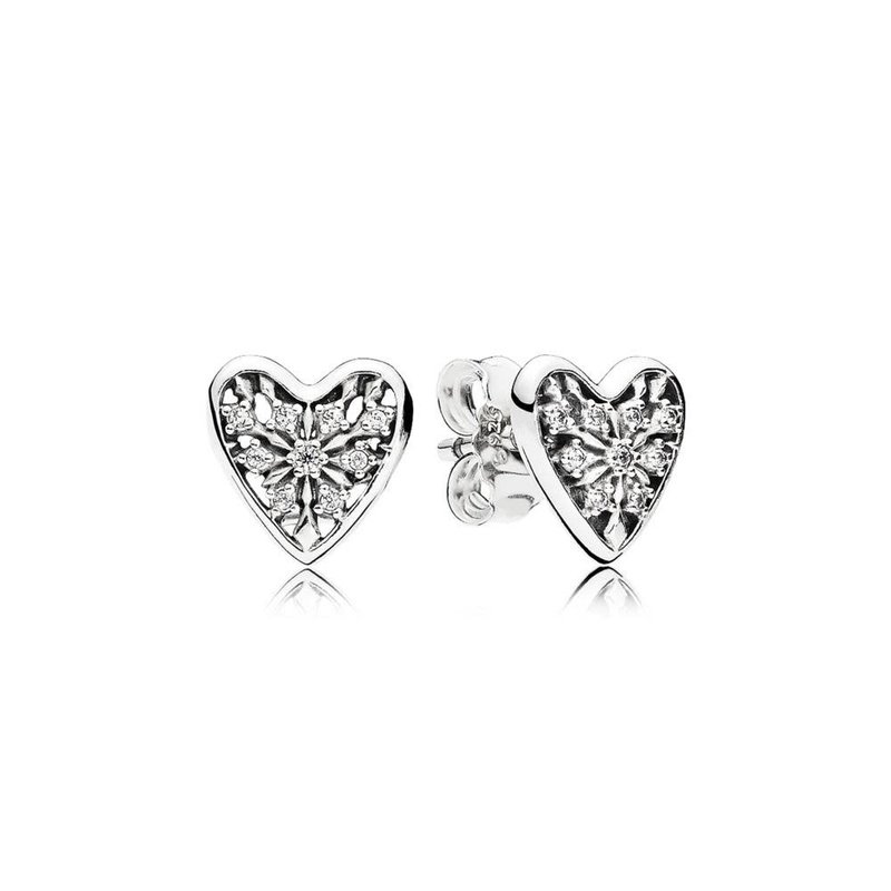 Pandora Retired - PANDORA Stud Earrings, Hearts of Winter, Clear CZ