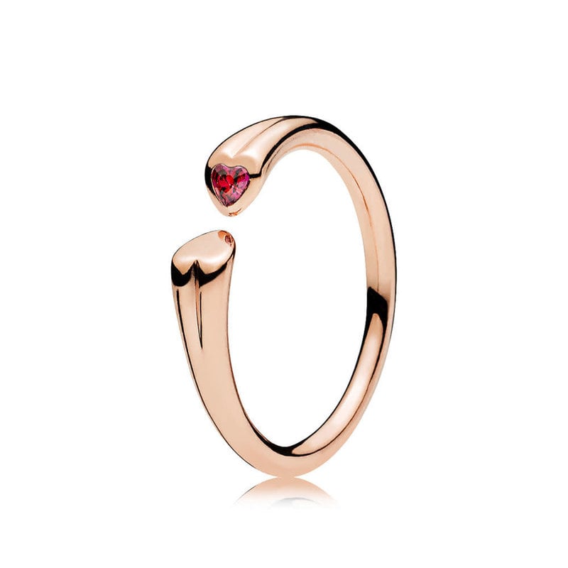 Pandora Retired - PANDORA Rose Ring, Two Hearts, Red CZ - Size 52