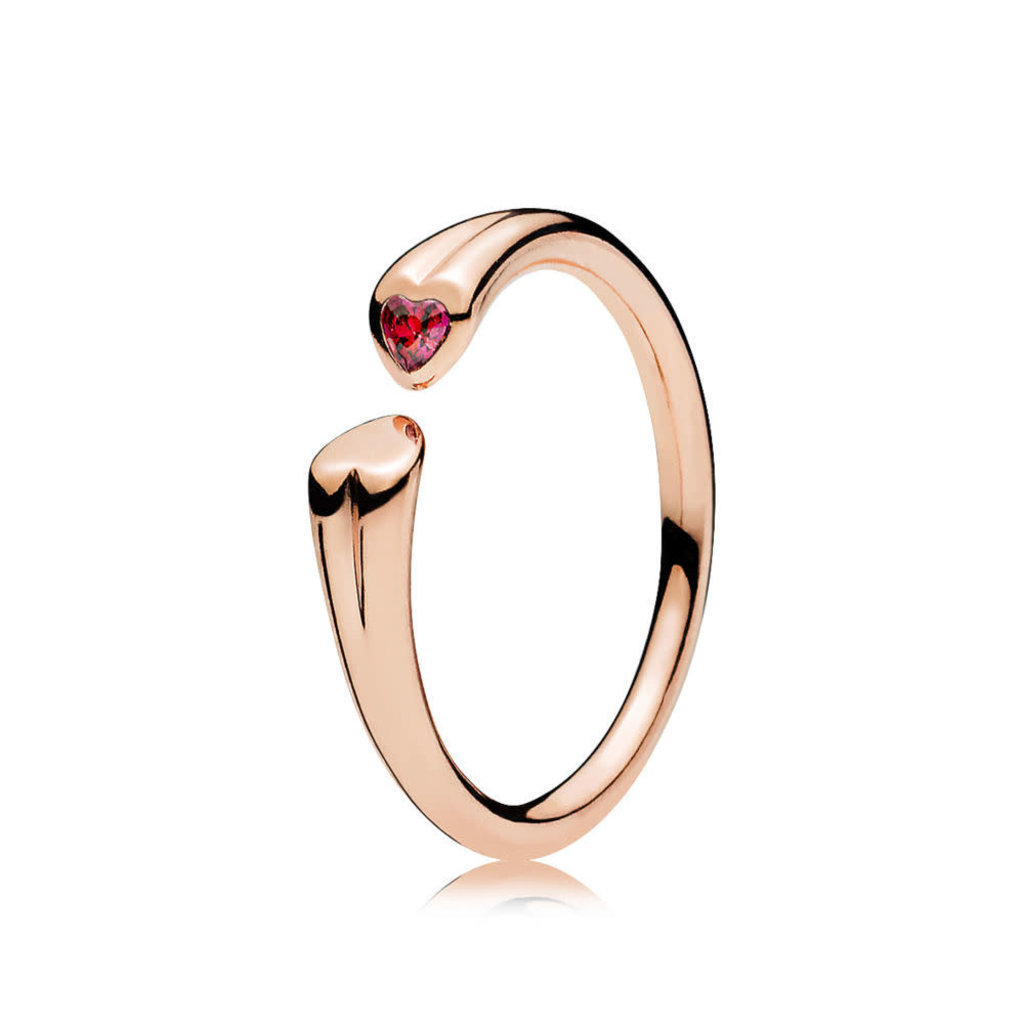 Pandora Retired - PANDORA Rose Ring, Two Hearts, Red CZ - Size 50